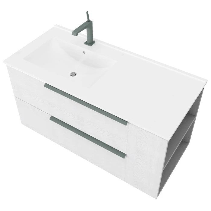 Masca baie + lavoar Savini Due Oikos 2506/F07, cu sertare si polita, finisaj alb, suspendat, 101.5 x 46.5 x 50.6 cm