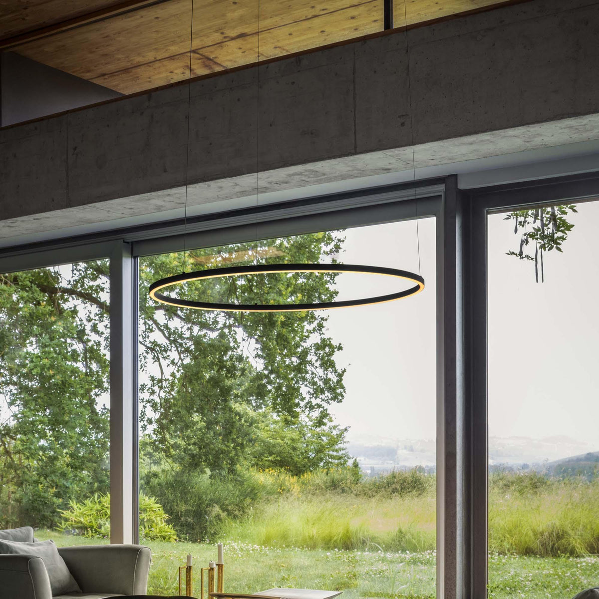 Lustră Ideal Lux Oracle Slim Round 3000K DALI, negru, Ø90 cm, 304427