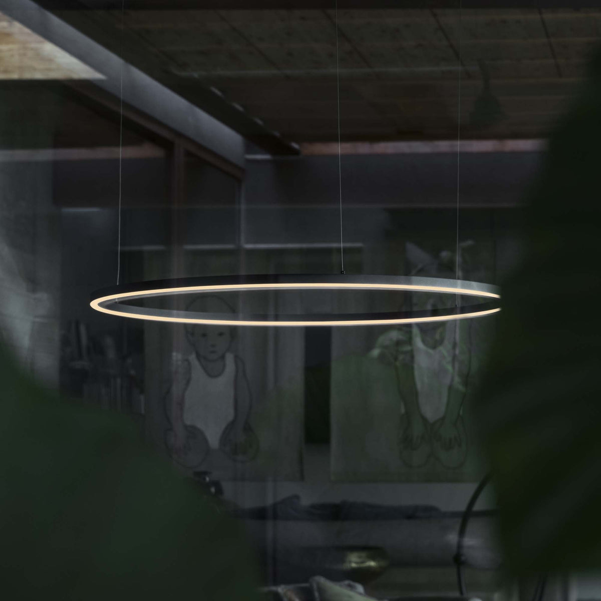 Lustră Ideal Lux Oracle Slim Round 3000K DALI, negru, Ø90 cm, 304427