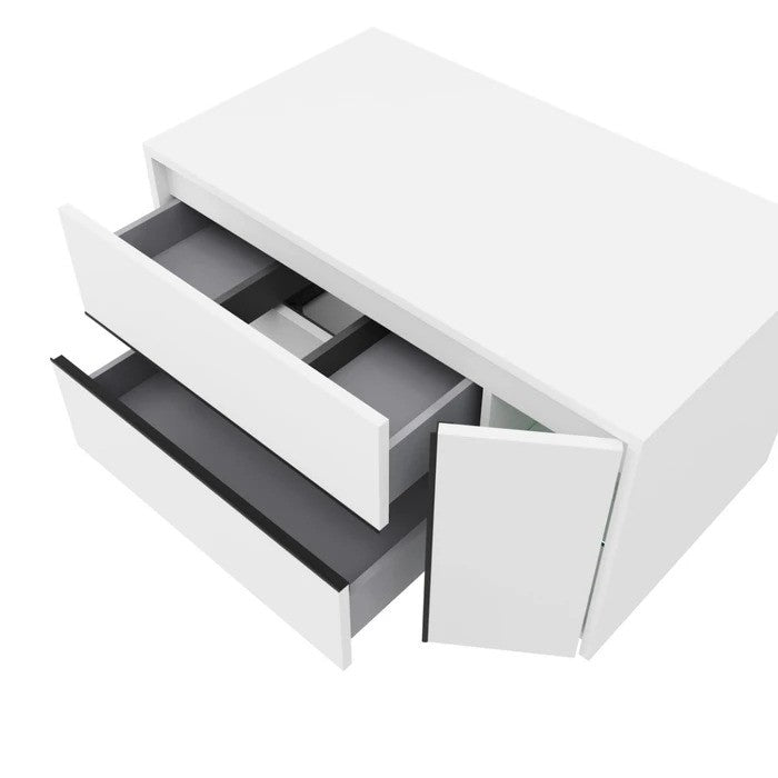 Masca baie pentru lavoar, Savini Due Terra 80, cu sertare si usa, alb mat, montaj suspendat, 80.2 x 45.5 x 41.6 cm