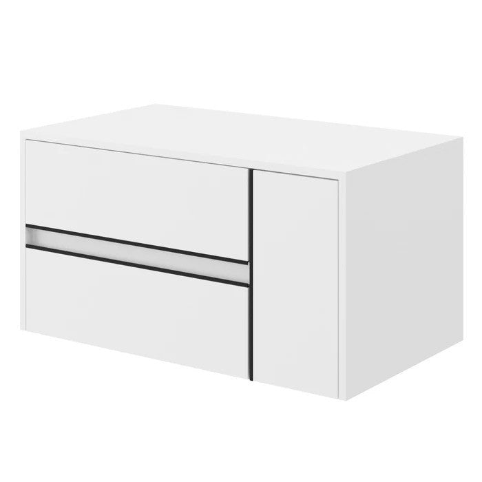 Masca baie pentru lavoar, Savini Due Terra 80, cu sertare si usa, alb mat, montaj suspendat, 80.2 x 45.5 x 41.6 cm