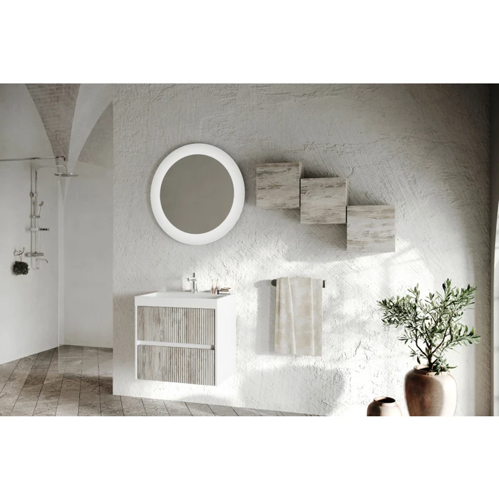 Masca baie + lavoar Savini Due Portofino 60, cu sertare, grigio antico, montaj suspendat, 60.2 x 40 x 56.5 cm