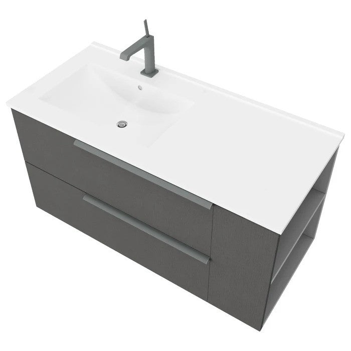 Masca baie + lavoar Savini Due Oikos 2506/F05, cu sertare si polita, gri inchis, suspendat, 101.5 x 46.5 x 50.6 cm