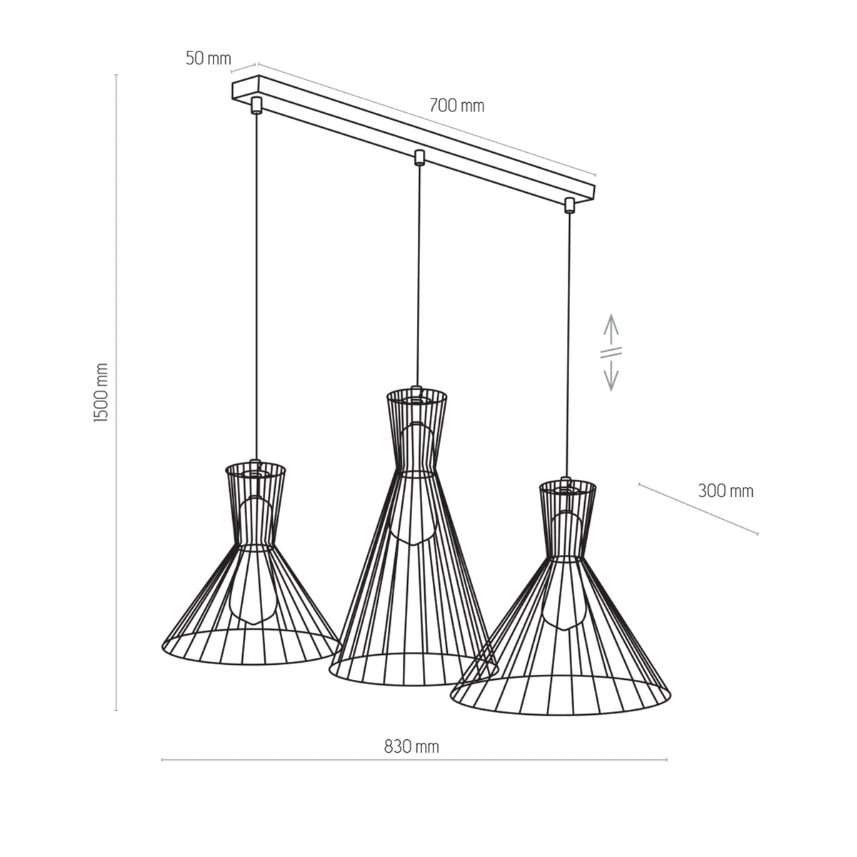 Lustră TK Lighting Sahara 3 Bară, 3 x E27, 3352