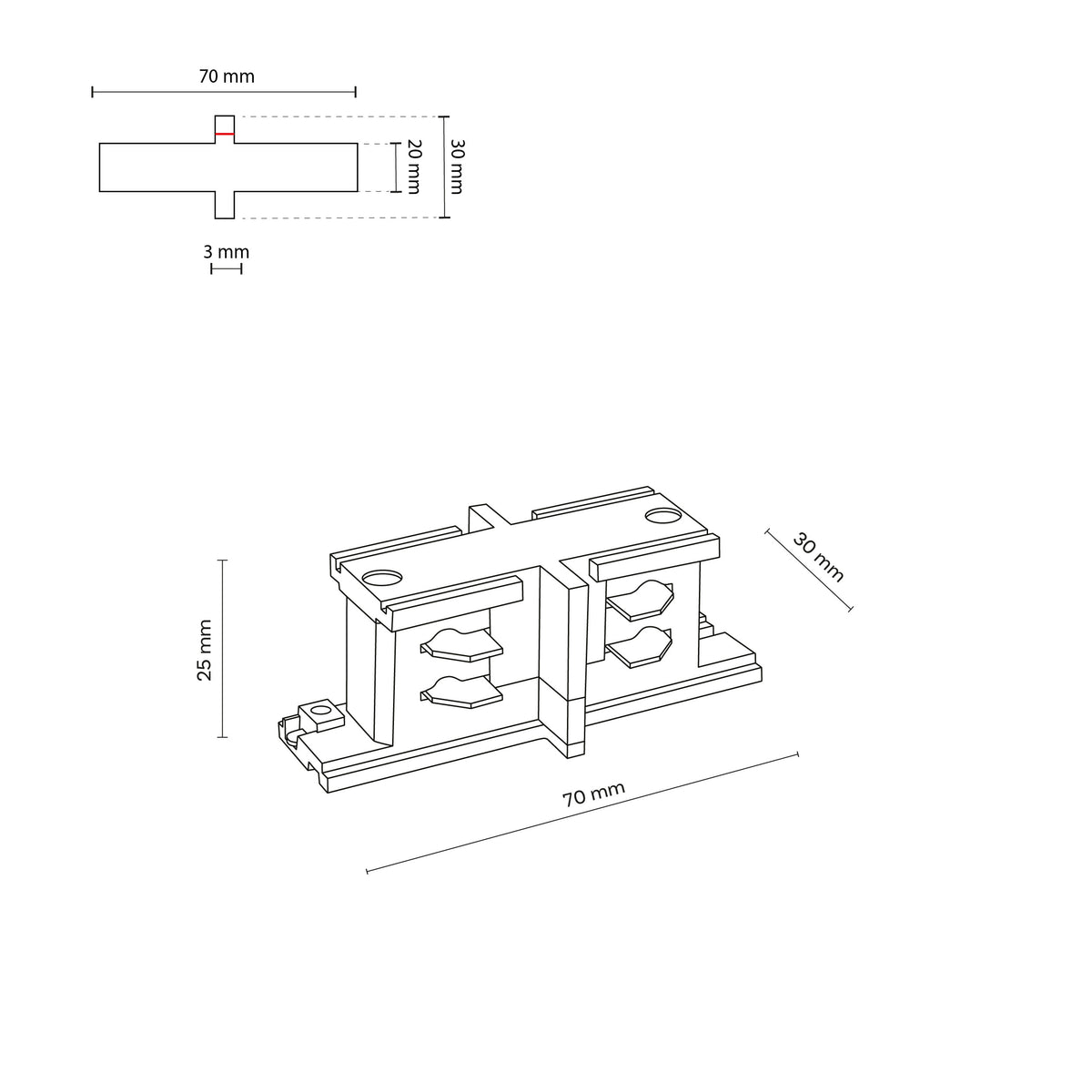 Conector pentru șină TK Lighting Tracer Trifazat Drept, negru, 3609