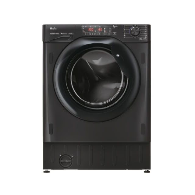 Masina de spalat rufe incorporabila HAIER HWQ90B416FWBB-S, Motor Inverter, clasa A, 9 kg, 1600 rpm, Instant Mix Technology, Steam Plus, iTime, negru lucios