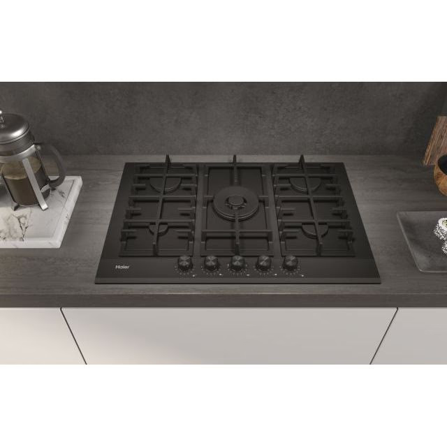 Plită pe gaz încorporabilă Haier HAVG75HB, 75 cm, 5 arzătoare, neagră