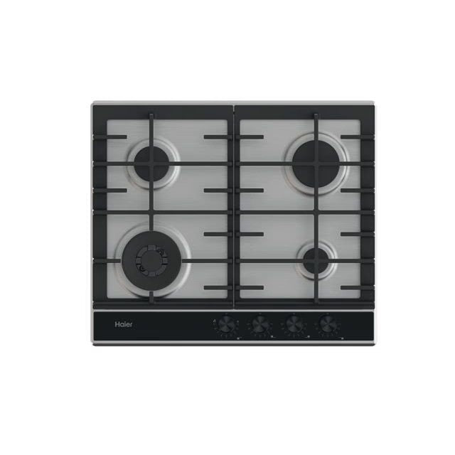 Plita incorporabila Haier HAHG6BF4XH, Gaz, 4 Arzatoare, Grilaje fonta (x2), Aprindere electrica, Preci Flame – reglarea in 9 trepte a flacarii, 60 cm, Inox cu sticla neagra