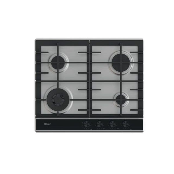 Plita incorporabila Haier HAHG6BF4XH, Gaz, 4 Arzatoare, Grilaje fonta (x2), Aprindere electrica, Preci Flame – reglarea in 9 trepte a flacarii, 60 cm, Inox cu sticla neagra