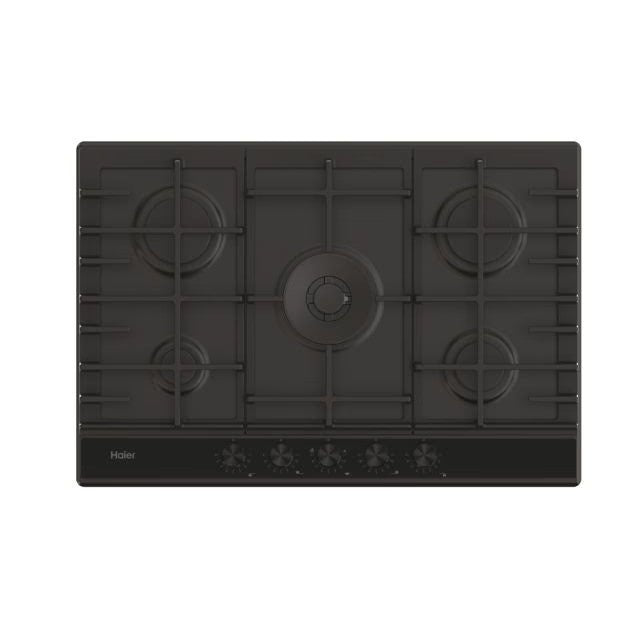 Plita incorporabila Haier HAHG7W5HEB, Gaz, 5 Arzatoare, Grilaje fonta (x3), Aprindere electrica, Preci Flame – reglarea in 9 trepte a flacarii, 75 cm, Email cu sticla neagra