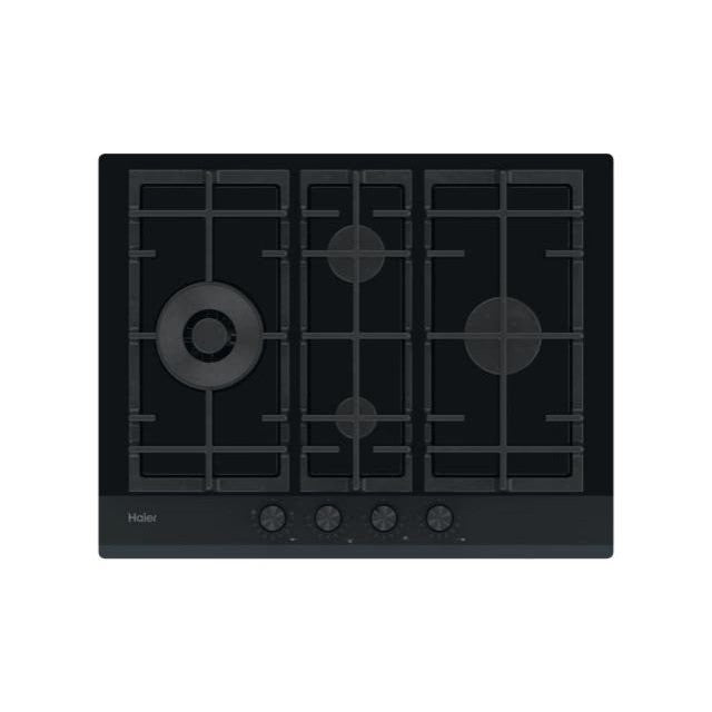 Plita incorporabila pe gaz HAVG5D4HB, 4 arzatoare, arzator Wok, grilaje fonta (3), 65 cm, sticla neagra