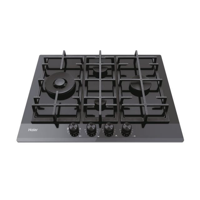 Plita incorporabila pe gaz HAVG5D4HB, 4 arzatoare, arzator Wok, grilaje fonta (3), 65 cm, sticla neagra