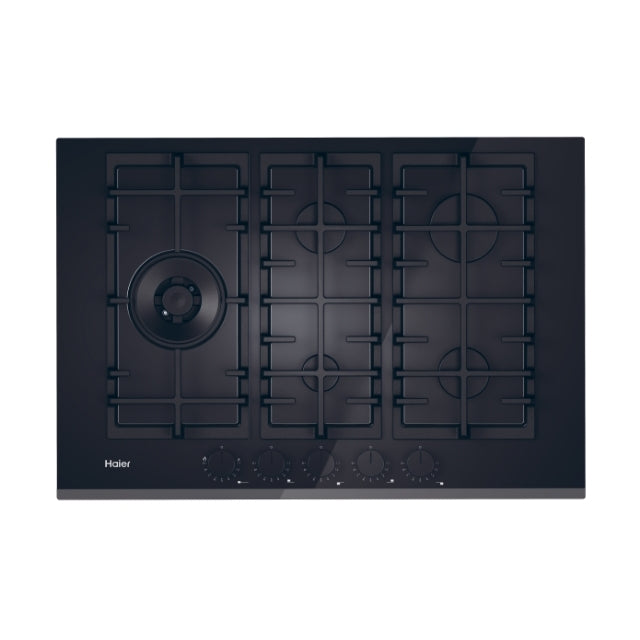Plită pe gaz Haier HAVG7WL4BPB, 74 cm, 5 zone, neagră