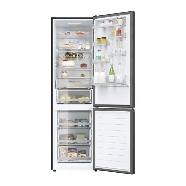 Combina frigorifica Haier HDW5620CNPD, 377 l, Clasa C, Total No Frost, WiFi, My Zone, Compresor Inverter, SuperFreezing, Display, H 200 cm, Dark Inox