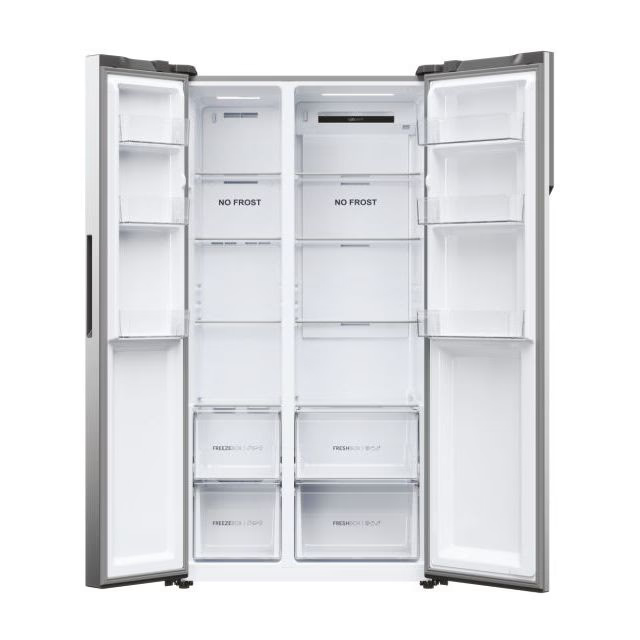 Side by Side Haier HSR5918DNMP, 528 litri, Total No Frost, Multi air flow, clasa D, H 177 cm, SuperCooling, SuperFreezing, Holidays, Inox