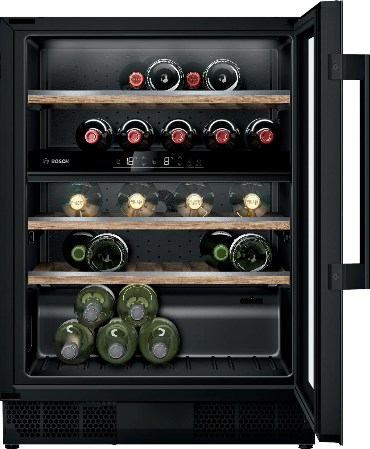 Răcitor de vin încorporabil Bosch KUW21AHG0, Seria 6, 44 sticle, negru