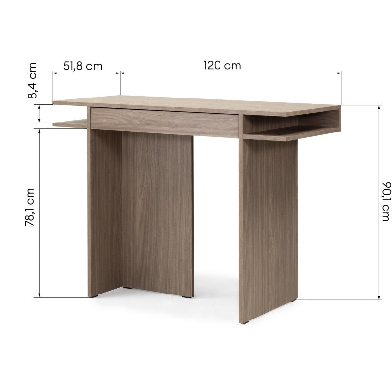Birou/consolă Kanso, cu sertar, 120 cm, stejar perlat