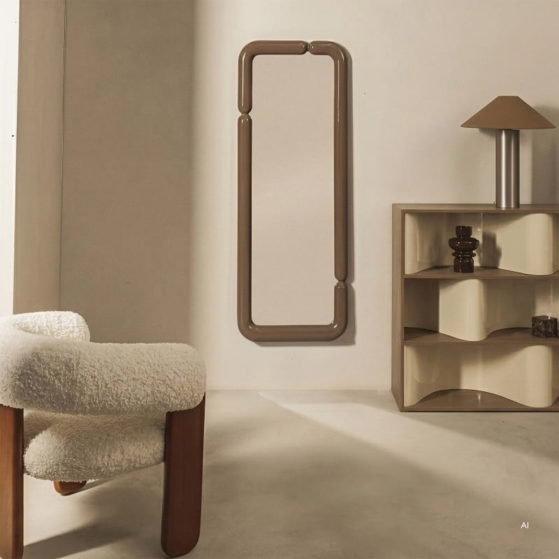Oglindă decorativă de perete Ava, 160x60 cm, maro deschis/mocha, lucioasă