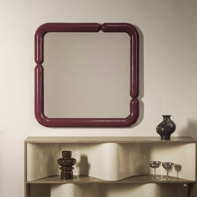 Oglindă decorativă de perete Ava, 90x90 cm, vișiniu-maro, lucioasă