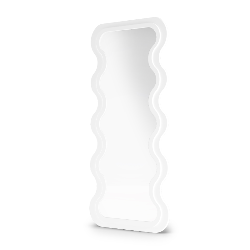 Oglindă decorativă de perete Vogue, cu ramă din lemn, 180x80 cm, formă organică, albă