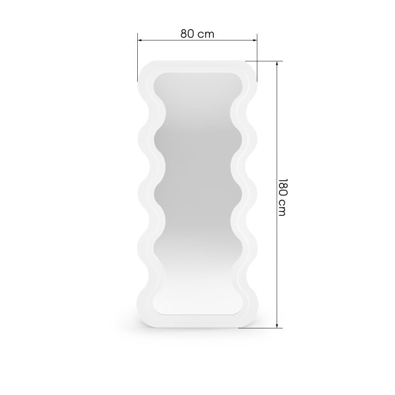Oglindă decorativă de perete Vogue, cu ramă din lemn, 180x80 cm, formă organică, albă