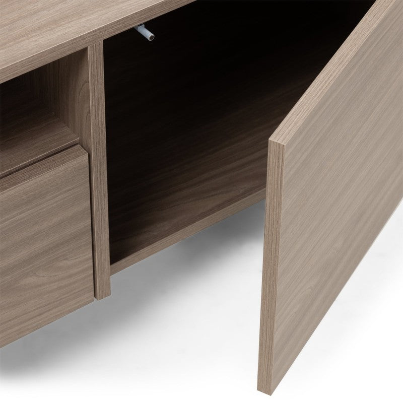 Comodă TV Kanso, cu două uși, cu sertar, 200 cm, stejar perlat