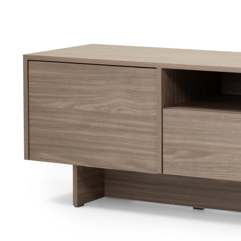 Comodă TV Kanso, cu două uși, cu sertar, 200 cm, stejar perlat