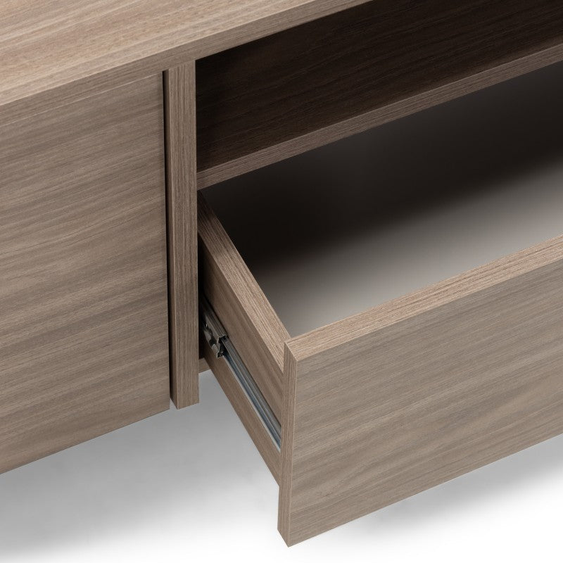 Comodă TV Kanso, cu două uși, cu sertar, 200 cm, stejar perlat
