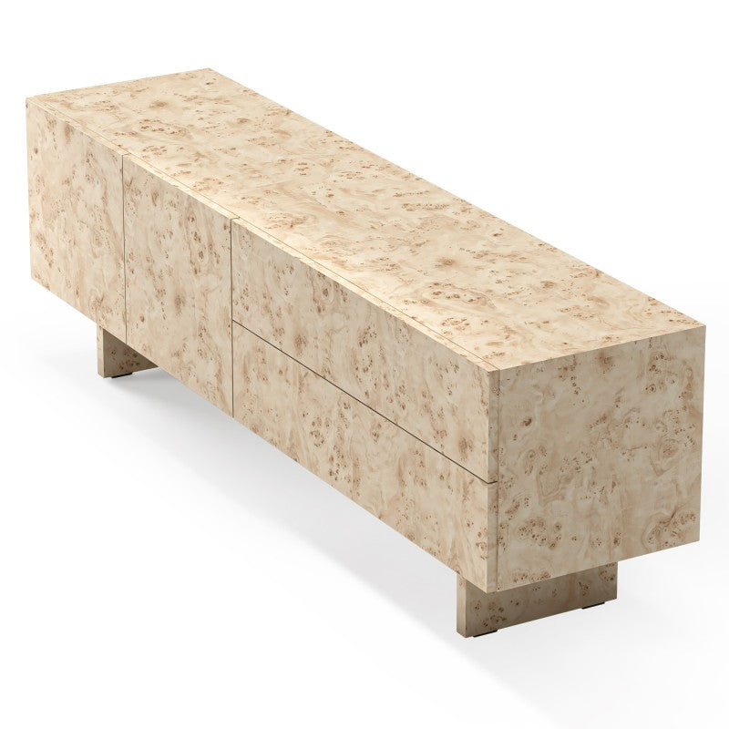 Comodă TV Decoria, cu două uși, cu sertare, 160 cm, aspect de rădăcină