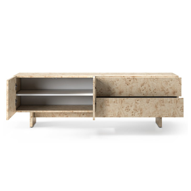 Comodă TV Decoria, cu două uși, cu sertare, 160 cm, aspect de rădăcină