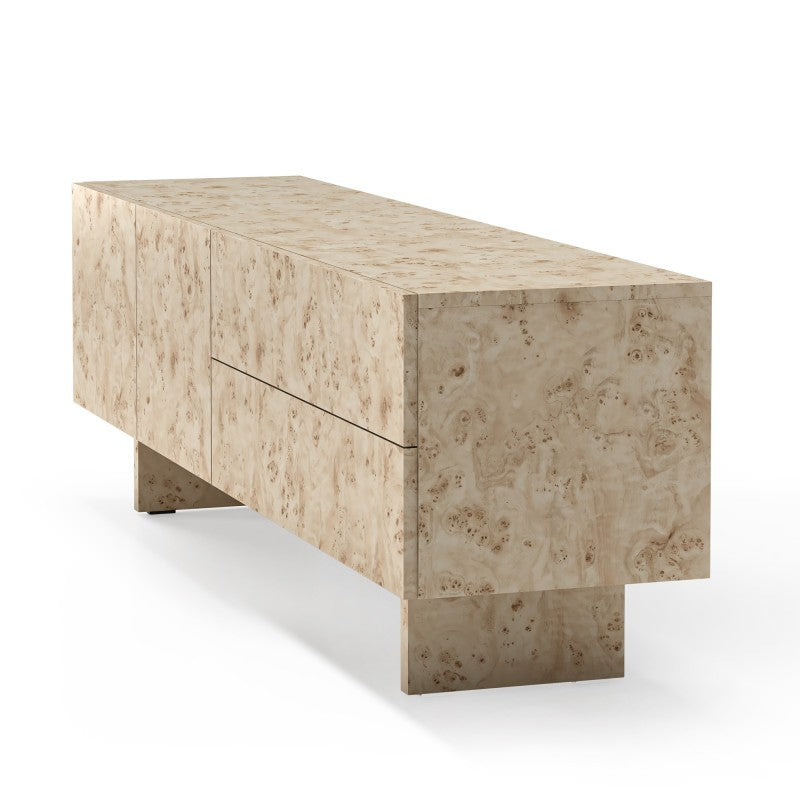 Comodă TV Decoria, cu două uși, cu sertare, 160 cm, aspect de rădăcină