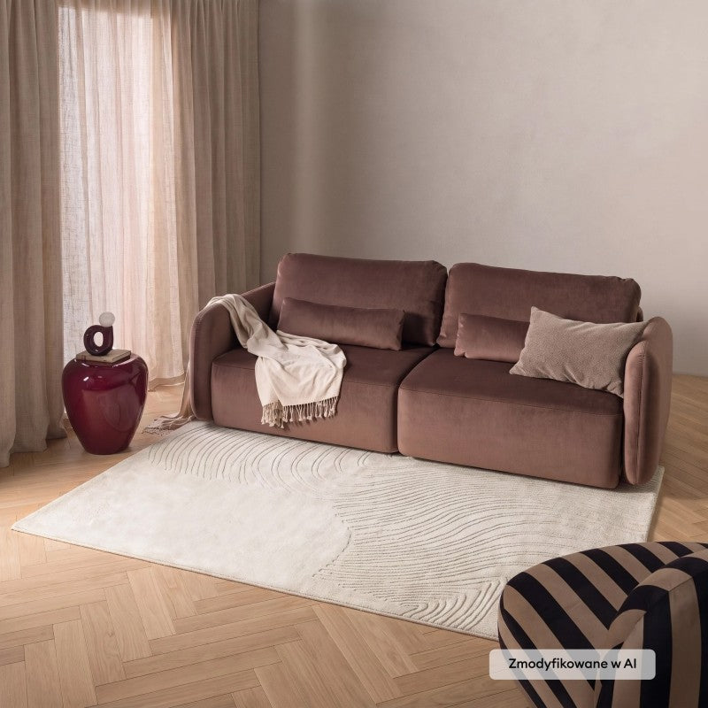 Covor Asa, dreptunghiular, 120x180 cm, lână, crem, model cu linii neregulate