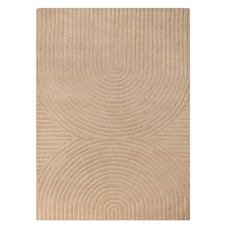 Covor Isla, dreptunghiular, 190x290 cm, model cu arcade, tufting, lână, bej închis