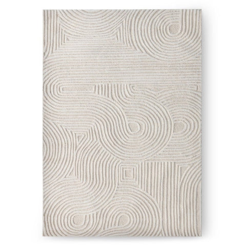 Covor Kivi, dreptunghiular, 190x290 cm, tufting, lână, crem, model cu arcade