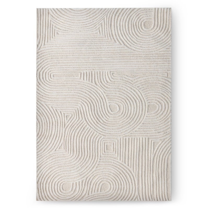 Covor Kivi, dreptunghiular, 190x290 cm, tufting, lână, crem, model cu arcade