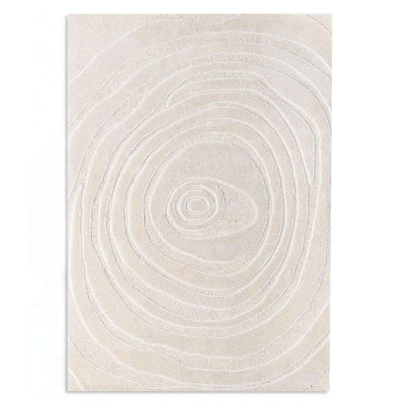 Covor Sora, dreptunghiular, 120x180 cm, tufting, lână, crem, model cu linii neregulate