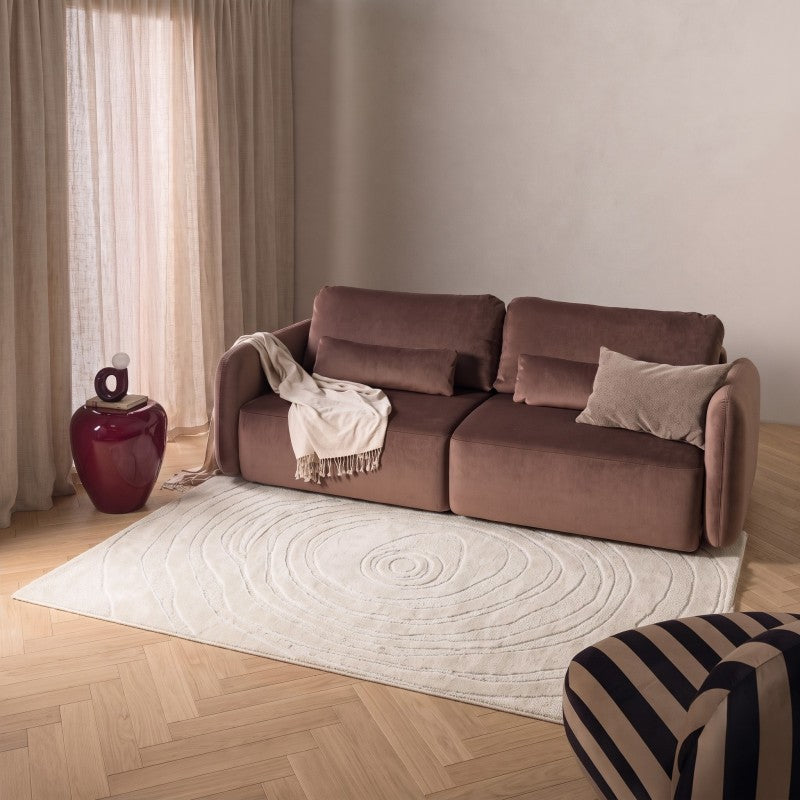 Covor Sora, dreptunghiular, 120x180 cm, tufting, lână, crem, model cu linii neregulate