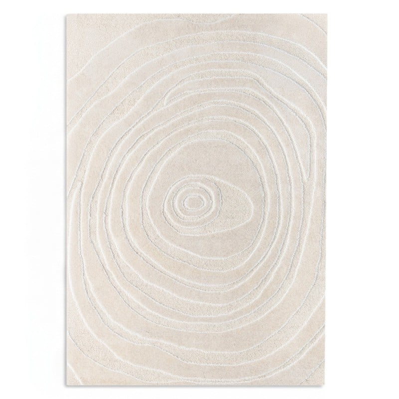 Covor Sora, dreptunghiular, 160x230 cm, tufting, lână, crem, model cu linii neregulate