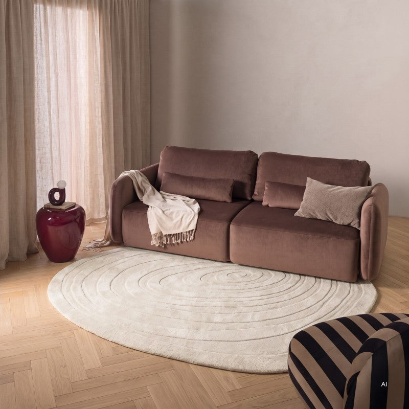 Covor Sumire, lână, 190 cm, tufting, crem, formă neregulată