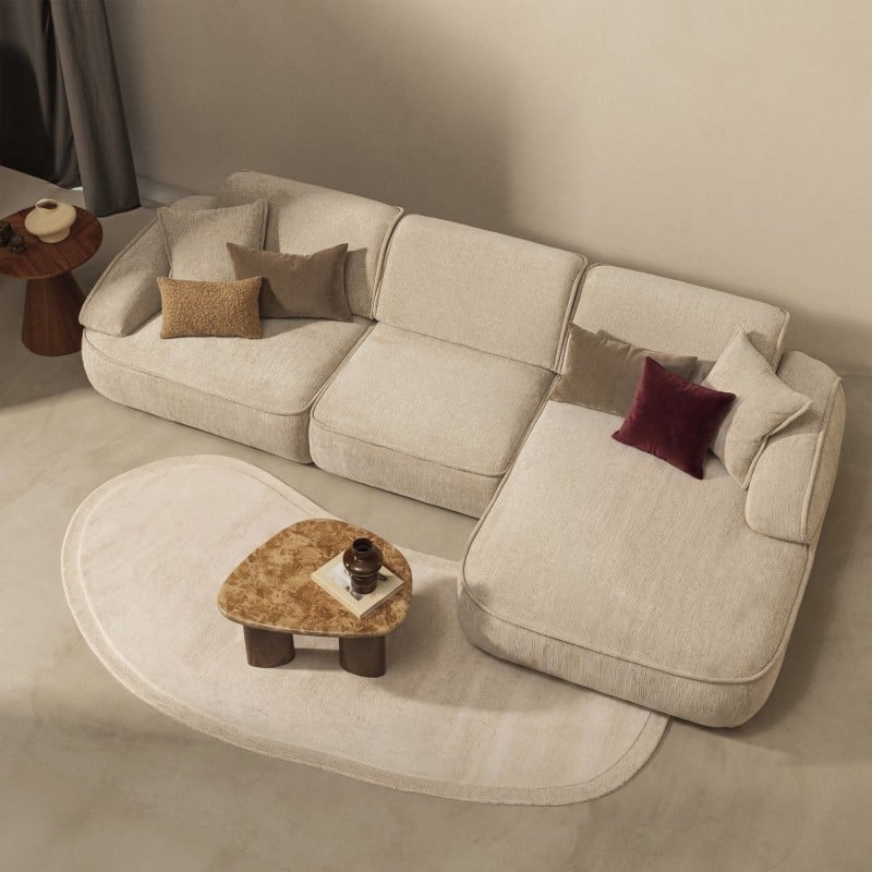 Covor Tsuki, lână, 165x330 cm, tufting, crem, formă organică