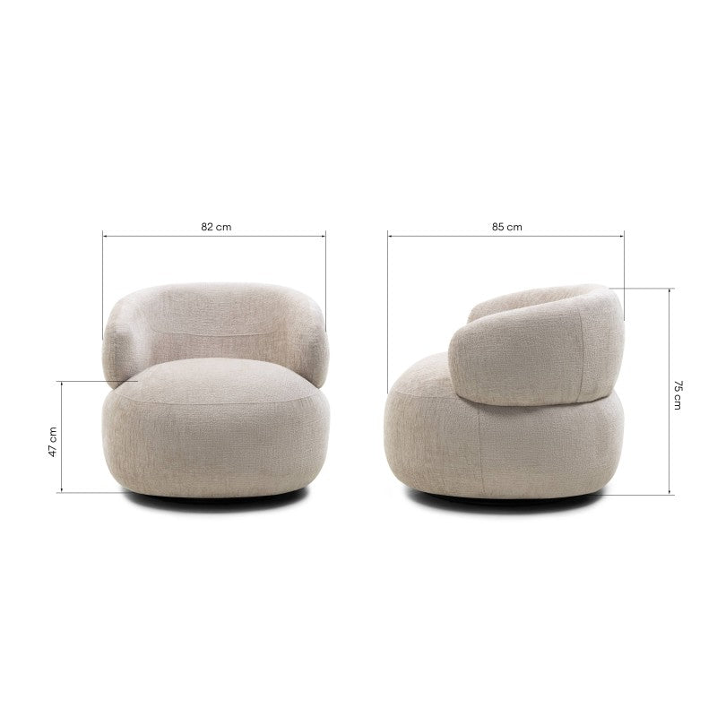 Fotoliu rotativ Rumble, bej deschis, forme rotunjite
