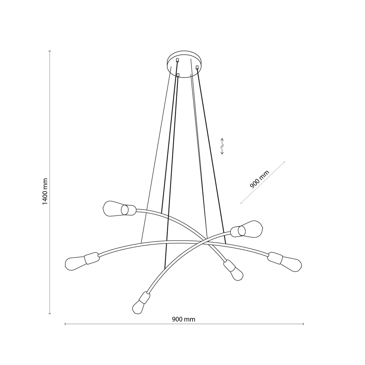 Lampă suspendată TK Lighting Helix, negru, 3 brațe, 6x E27 15W, 2726