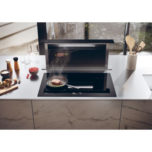 Hota incorporabila downdraft, 605 mc/h, 4 viteze, TouchControl, Iluminare LED, B, 90 cm, Inox/Sticla neagra