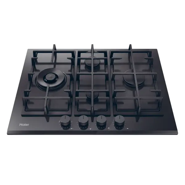 Plită pe gaz Haier HAVG5D4TB, 60 cm, 4 arzătoare, sticlă neagră