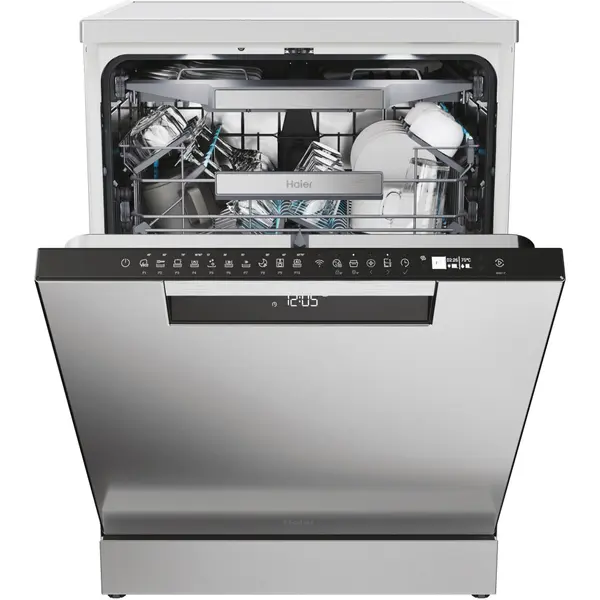 Masina de spalat vase incorporabila Haier XF 6B0M3PDX, 16 seturi, 3 sertare, 10 programe, Clasa B,  Motor Inverter, 40DB, WiFi, Ultra Dry, Total water block, Inox, 60 cm