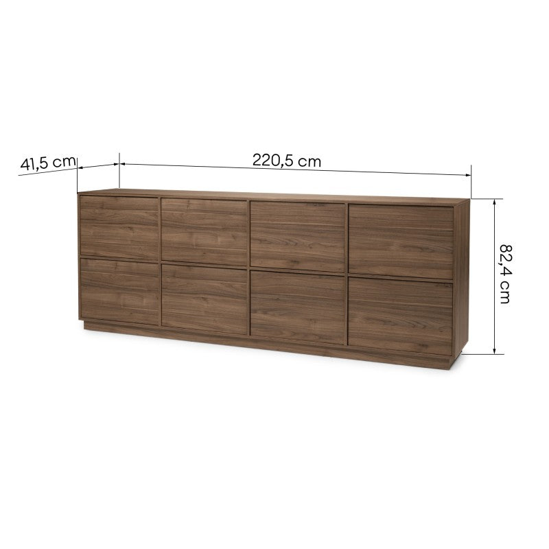 Comodă Japandi, cu opt uși, 220 cm, nuc regal