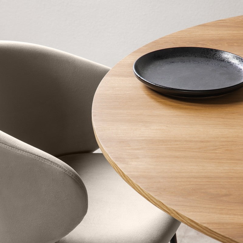 Scaun de dining Adrano, catifea, bej/picioare negre