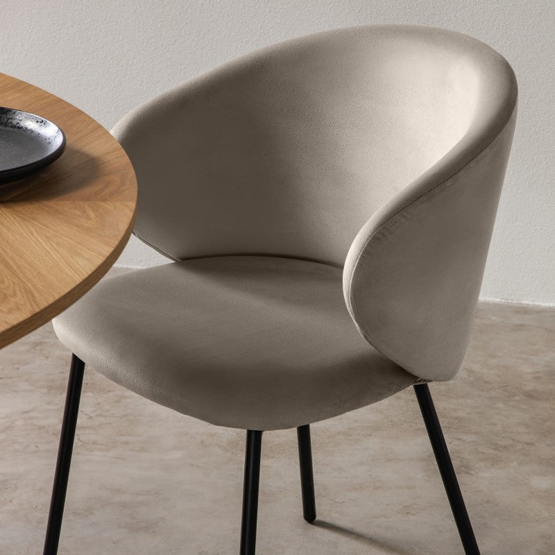 Scaun de dining Adrano, catifea, bej/picioare negre