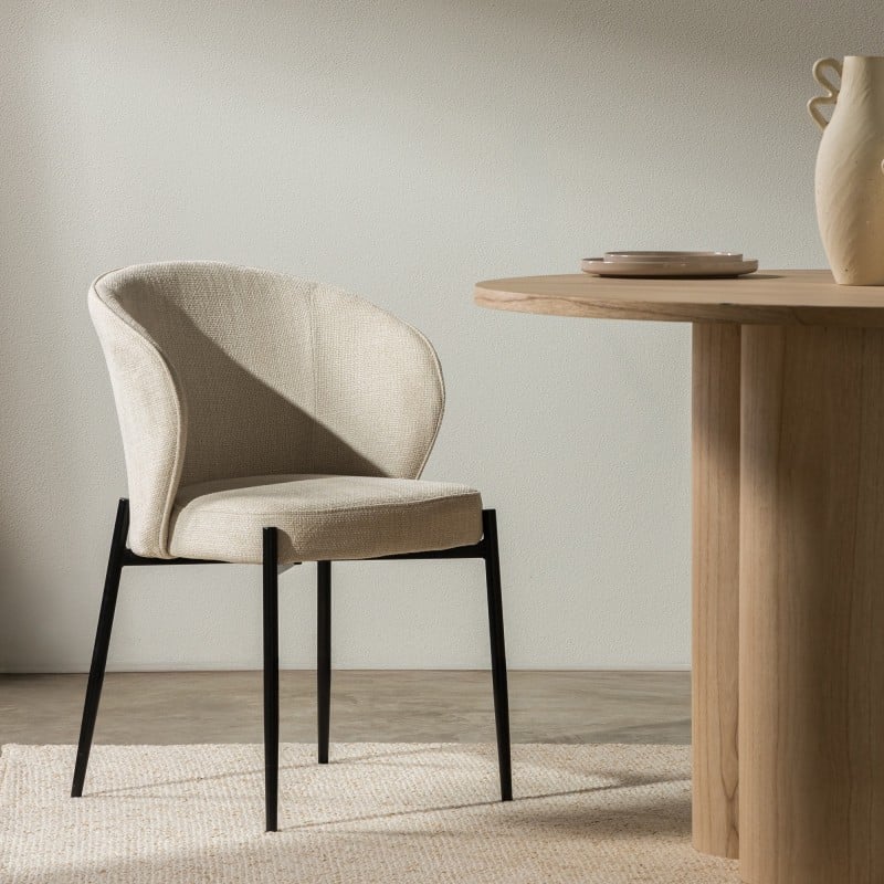Scaun de dining Avery, bej deschis, picioare negre