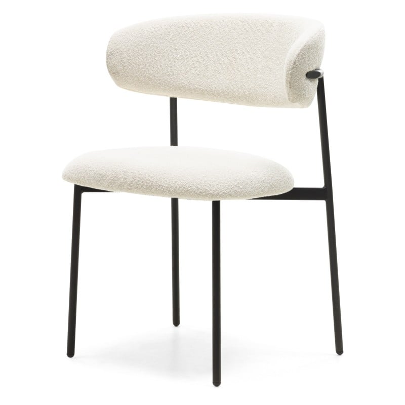 Scaun de bar Fresno, crem/picioare negre, bouclé